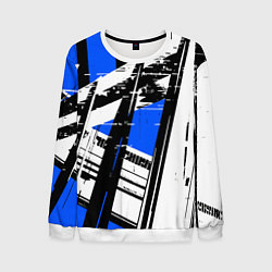 Свитшот мужской Чёрно-белые абстрактные линии на синем фоне, цвет: 3D-белый