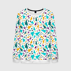 Мужской свитшот Бирюзовые желтые треугольники на белом