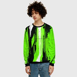 Свитшот мужской Вертикальные чёрно-белые линии на зелёном фоне, цвет: 3D-черный — фото 2