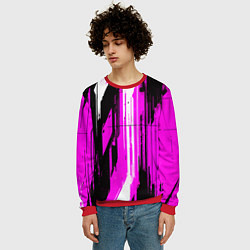 Свитшот мужской Вертикальные чёрно-белые линии на розовом фоне, цвет: 3D-красный — фото 2