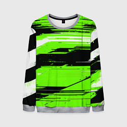Свитшот мужской Горизонтальные чёрно-белые линии на зелёном фоне, цвет: 3D-меланж