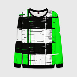 Свитшот мужской Зелёные и чёрные полосы на белом фоне, цвет: 3D-черный