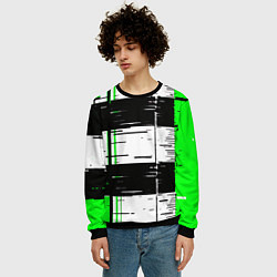 Свитшот мужской Зелёные и чёрные полосы на белом фоне, цвет: 3D-черный — фото 2