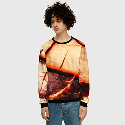 Свитшот мужской Трещины на абстрактном красном фоне, цвет: 3D-черный — фото 2