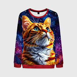 Свитшот мужской Рыжий котик в космосе, цвет: 3D-красный