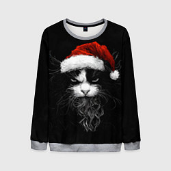Мужской свитшот Суровый кот в новогодней шапке - нейросеть