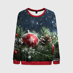 Свитшот мужской Новогодний шар и шишка, цвет: 3D-красный