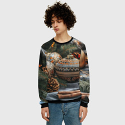 Свитшот мужской Новогодние шары и шишки, цвет: 3D-черный — фото 2