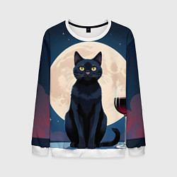 Свитшот мужской Кот с вином под луной, цвет: 3D-белый