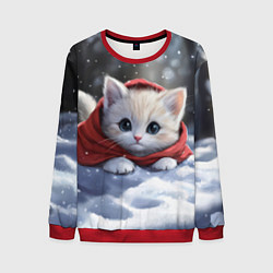 Мужской свитшот Новогодняя кошечка на снегу