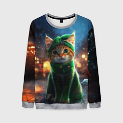 Мужской свитшот Зеленый новогодний котик