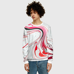Свитшот мужской Волнистые чёрно-красные линии на белом фоне, цвет: 3D-белый — фото 2