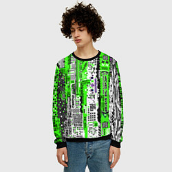 Свитшот мужской Киберпанк паттерн зелёный, цвет: 3D-черный — фото 2