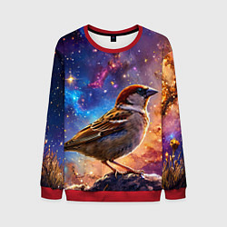 Свитшот мужской Воробей в космосе, цвет: 3D-красный