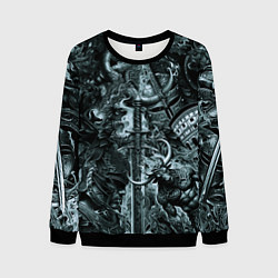 Мужской свитшот Гладиатор и минотавр на фоне мечей и щитов