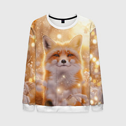Свитшот мужской Лисица и блестящий снег, цвет: 3D-белый