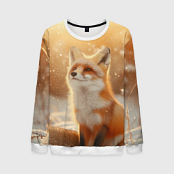 Свитшот мужской Лисица в снежном лесу, цвет: 3D-белый