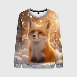 Свитшот мужской Рыжая лисичка в снежном лесу, цвет: 3D-меланж