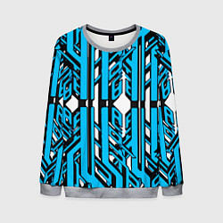 Мужской свитшот Чёрно-синие техно полосы на белом фоне