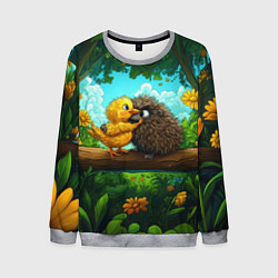 Свитшот мужской Цыпленок обнимает ежика, цвет: 3D-меланж