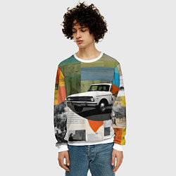 Свитшот мужской Коллаж с ретро автомобилем, цвет: 3D-белый — фото 2