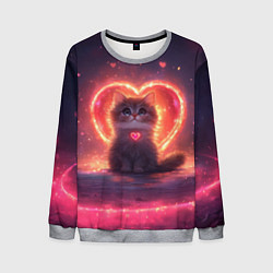 Свитшот мужской Котенок и сердце из света, цвет: 3D-меланж