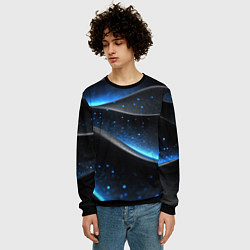 Свитшот мужской Черная волнистая текстура с синей пыльцой, цвет: 3D-черный — фото 2