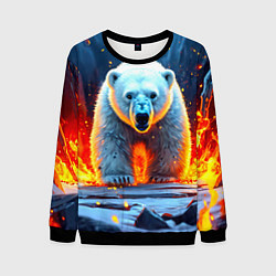Свитшот мужской Белый медведь в огне, цвет: 3D-черный