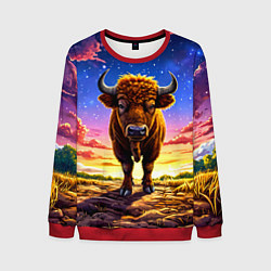 Свитшот мужской Буйвол в звездной ночи, цвет: 3D-красный