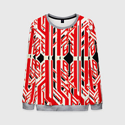 Свитшот мужской Бело-красные техно полосы на чёрном фоне, цвет: 3D-меланж