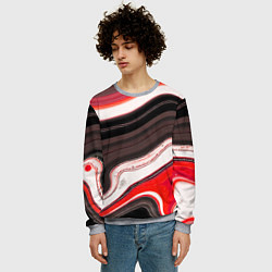 Свитшот мужской Волнистые горизонтальные чёрно-красные полосы на б, цвет: 3D-меланж — фото 2