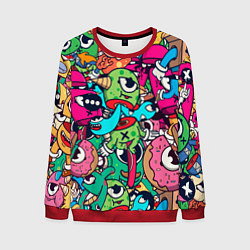 Свитшот мужской Color doodle monsters, цвет: 3D-красный
