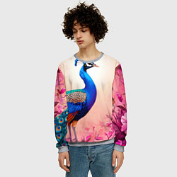 Свитшот мужской Павлин на розовом, цвет: 3D-меланж — фото 2