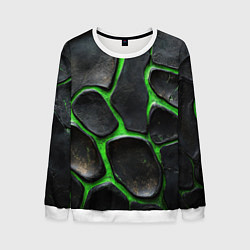Свитшот мужской Черная потертая текстура на зеленом фоне, цвет: 3D-белый