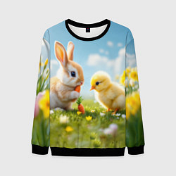 Мужской свитшот Кролик и цыпленок встречают Пасху