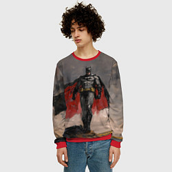 Свитшот мужской Бэтмен стоит на обрыве скалы, цвет: 3D-красный — фото 2