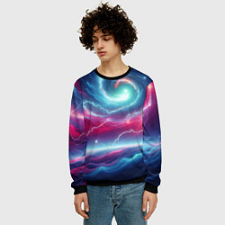 Свитшот мужской Spiral neon galaxy - ai art fantasy, цвет: 3D-черный — фото 2