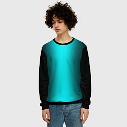 Свитшот мужской Чёрный и неоновый голубой градиент по центру, цвет: 3D-черный — фото 2