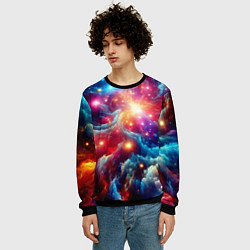 Свитшот мужской Colorfull neon space clouds - ai art fantasy, цвет: 3D-черный — фото 2
