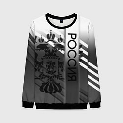 Свитшот мужской Россия герб и полосы серый, цвет: 3D-черный