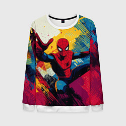 Свитшот мужской Человек паук висит на паутине, цвет: 3D-белый