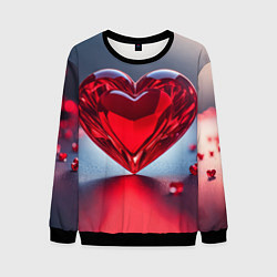 Свитшот мужской Хрустальное красное сердце на сером фоне с боке, цвет: 3D-черный