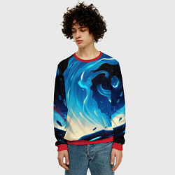 Свитшот мужской Бело-синее пламя из абстрактных красок, цвет: 3D-красный — фото 2