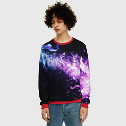 Свитшот мужской Фиолетово-синяя абстрактная волна, цвет: 3D-красный — фото 2
