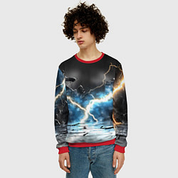 Свитшот мужской Разряд молний текстура, цвет: 3D-красный — фото 2