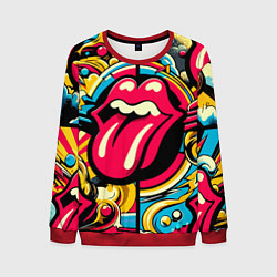 Свитшот мужской Rolling Stones logo - pop art pattern, цвет: 3D-красный