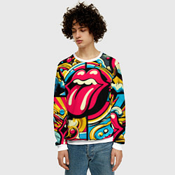 Свитшот мужской Rolling Stones logo - pop art pattern, цвет: 3D-белый — фото 2