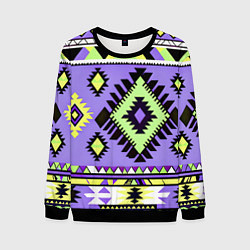 Мужской свитшот Геометрический сиренево желтый орнамент ацтеков