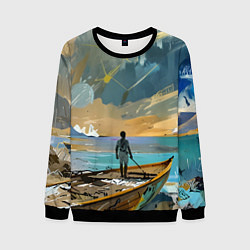 Свитшот мужской Мальчик и лодка, цвет: 3D-черный