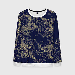 Свитшот мужской Золотые драконы на синем, цвет: 3D-белый
